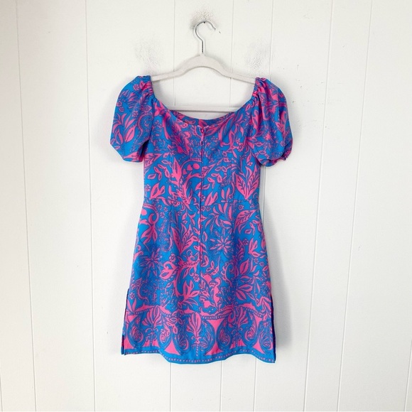 Lilly Pulitzer Jada Off-The-Shoulder Romper  Size 0 Pink Blue Missing Tie Waist - Picture 3 of 15